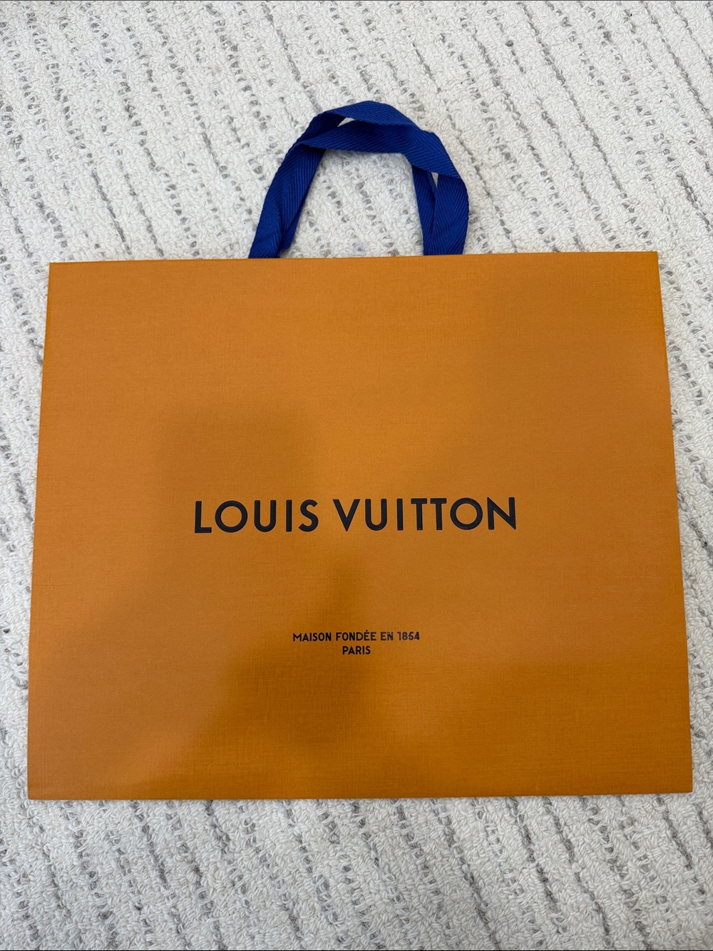 Louis Vuitton Orange Gift Bag with Blue Ribbon Handles
